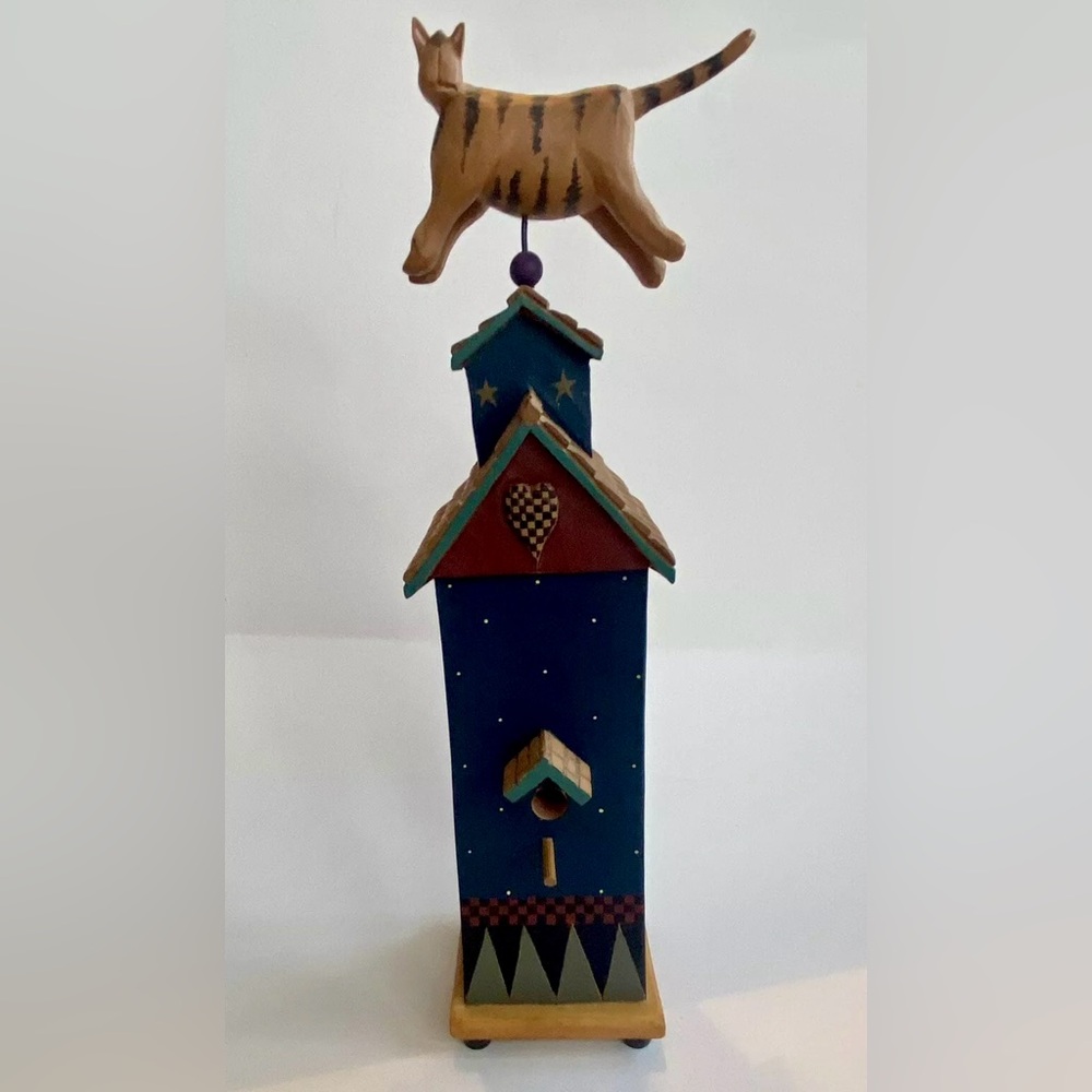 Music Box Version Vintage Williraye Studio WW4202 Cat Birdhouse Figurine Works